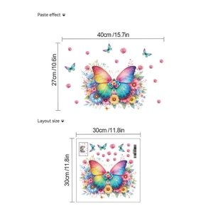 Dimensions et mise en page d'autocollants muraux papillon arc-en-ciel en PVC