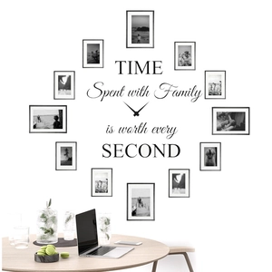 Creative DIY photo frame wall clock with family quote for modern living room decor