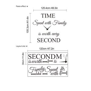 Family Time inspirational wall sticker with clock hand design in black art font