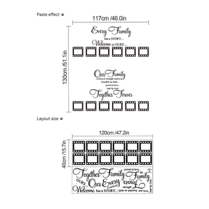 Stickers muraux citations familiales avec dimensions de mise en page et effet de pose