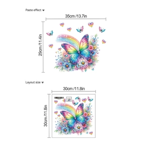 Détails des stickers muraux papillon arc-en-ciel avec effet de pose et dimensions