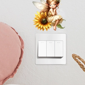 Sticker mural fée de dessin animé avec tournesol sur un décor d'interrupteur blanc