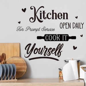 Detail of black vinyl kitchen wall sticker featuring retro typography and heart icons