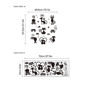 Cartoon black cat silhouette wall stickers with stars and text for living room decor