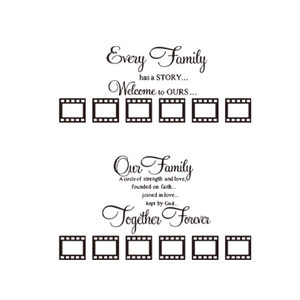 Stickers muraux minimalistes noir et blanc avec citations de famille et cadres de film