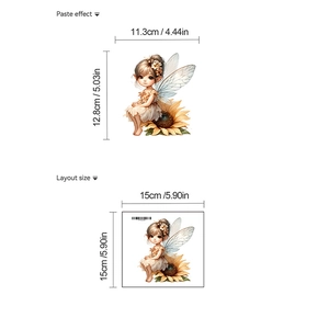 Détails de la disposition et de l'effet de pose du sticker mural fée et tournesol cartoon