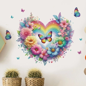 Stickers Muraux Papillon Arc-en-ciel Dessin Animé Autocollant Mural en PVC Amovible Pour Salon Chambre d'Enfant Décoration Maison