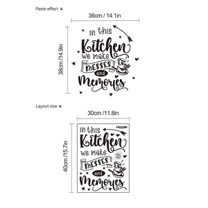Layout detail showing size and application of kitchen quote wall decal stickers