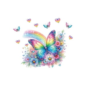 Stickers muraux papillon arc-en-ciel et marguerites pour décoration salon et chambre