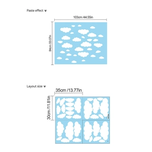 Detail view of cloud wall decals layout size and finished paste dimensions for nursery