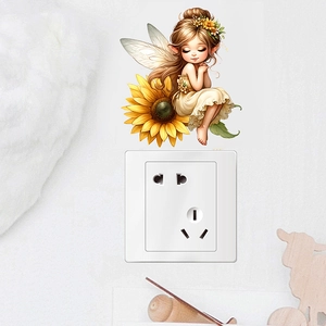 Sticker mural fée sur tournesol pour décoration d'interrupteur et prise de salon cosy