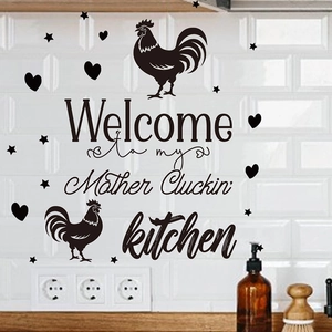 Funny Kitchen Wall Stickers PVC Black Rooster Quotes Welcome To My Mother Cluckin' Kitchen Wall Decals For Dining Room