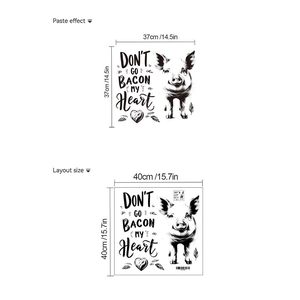 Detail der Schwein Wandsticker mit Don't Go Bacon My Heart Spruch und Layout Abmessung