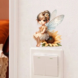 Sticker mural fée papillon de dessin animé pour décoration de salon et chambre en PVC