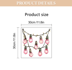 Detailed dimensions of pink light bulb wall sticker showing 30cm square product size