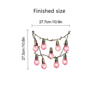 Detailed dimensions of pink light bulb wall stickers showing finished size 27.7x27.5cm