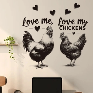 Detail von PVC Wandsticker mit Huhn-Motiv und Spruch Love me love my chickens