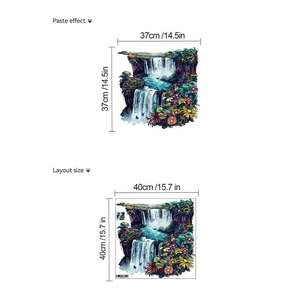 Detail of flower waterfall wall sticker showing layout size and 37x37cm paste effect