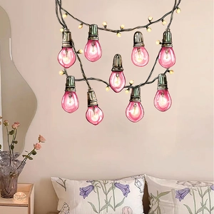 Pink Light Bulb Wall Sticker Retro Hand Painted PVC Decorative Decal For Bedroom Living Room Modern Home Decor Wall Art