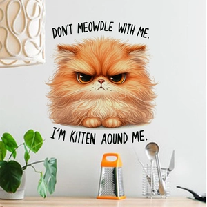 Cartoon orange cat wall sticker with 'Don't Meowdle With Me' text for home decoration