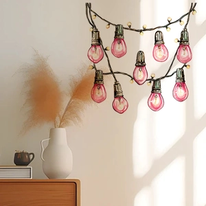Pink light bulb wall sticker for festive decoration on a minimalist white background