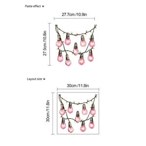 Pink light bulb wall stickers for festive decor showing paste effect and layout size