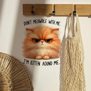 Cartoon orange cat wall sticker with witty typography for cozy home wall decor