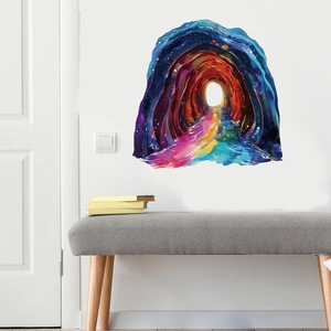 Sci-fi colorful universe tunnel wall sticker with deep space wormhole effect in bedroom