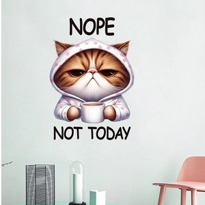 Détail du sticker mural chat avec slogans Nope et Not Today pour décoration intérieure
