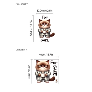 Détails de la disposition du sticker mural chat et dimensions de 50,4x32,2 cm