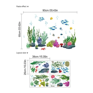 Stickers muraux vie marine en PVC avec poissons tropicaux et algues autocollantes