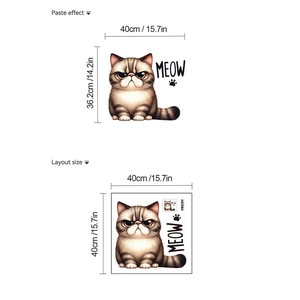 Détail du sticker mural chat avec dimensions de mise en page et motifs meow