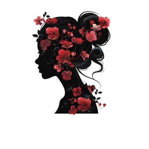 Adesivo murale con profilo di ragazza e fiori colorati per arredo soggiorno