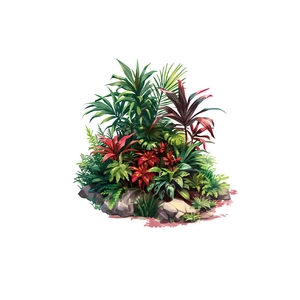 Self-adhesive PVC wall sticker featuring realistic tropical plants and grey rocks on white