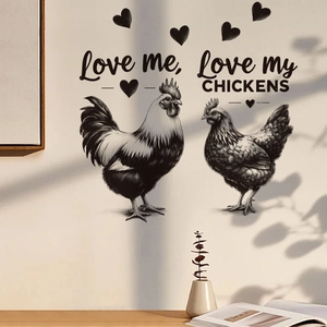 Wandtattoo mit Hahn und Henne im Skizzenstil mit Love me Love my CHICKENS Spruch
