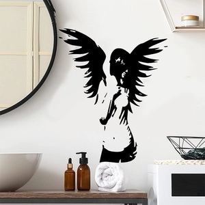 Artistic Angel Wings Girl Silhouette Wall Sticker PVC Self-Adhesive Removable Wall Decal For Living Room Bedroom Bathroom Decor