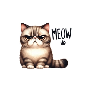 Sticker mural chat de dessin animé avec phrase MEOW pour déco de salon et de chambre