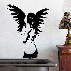 Elegant Angel Wings Girl Wall Sticker Removable PVC Silhouette Decal Modern Minimalist Home Decor Mural For Living Room Bedroom