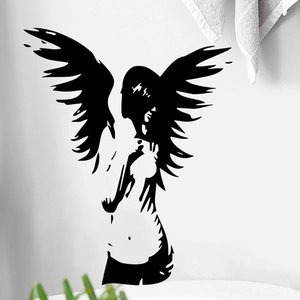 Minimalist black silhouette girl with wings wall sticker for living room home decor
