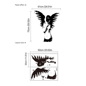 Black silhouette girl with wings wall sticker for living room bedroom decor 61x75cm