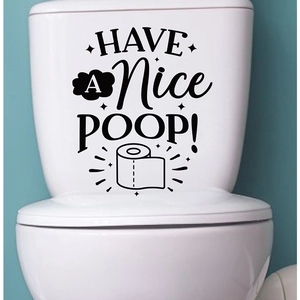 Funny Have a Nice Poop black bathroom toilet sticker detail on white water tank