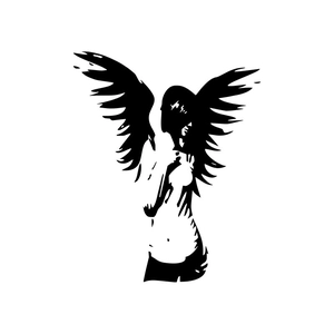 Minimalist wing girl wall sticker in black and white silhouette for living room decor