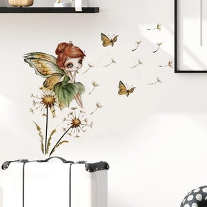 Cartoon Butterfly Fairy Dandelion Wall Stickers PVC Self Adhesive Removable Wall Decal For Kids Room Living Room Bedroom Decor
