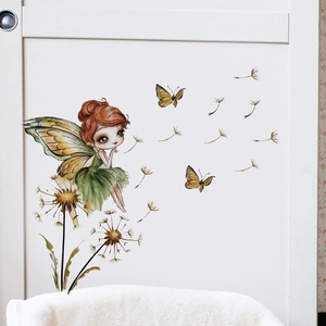 Fairy wall sticker with butterfly and dandelion for living room bedroom decor