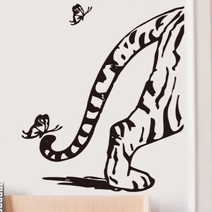 Black silhouette tiger tail and butterflies PVC self-adhesive wall sticker for home decor