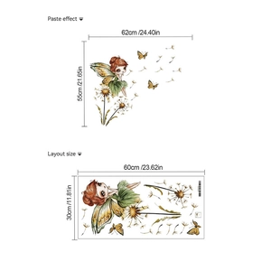 Adhesive PVC wall sticker showing a fairy with butterflies and dandelions for home decor