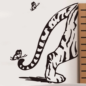 Tiger tail and butterflies black silhouette PVC wall decal for living room decoration