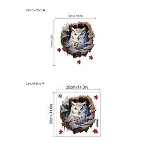Detail of owl wall sticker showing applied effect and 30x30cm layout dimensions