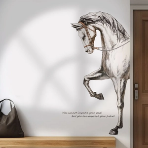 Minimalist sketch horse wall decal with motivational quote for living room decor