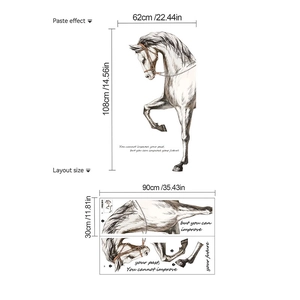 Detail showing the 108x62cm dimensions of the minimalist sketch horse wall sticker mural